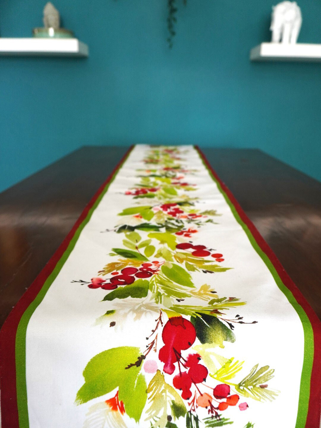 

TARA- Sparkling Homes White & Green Printed Pure Cotton Reversible Table Runner