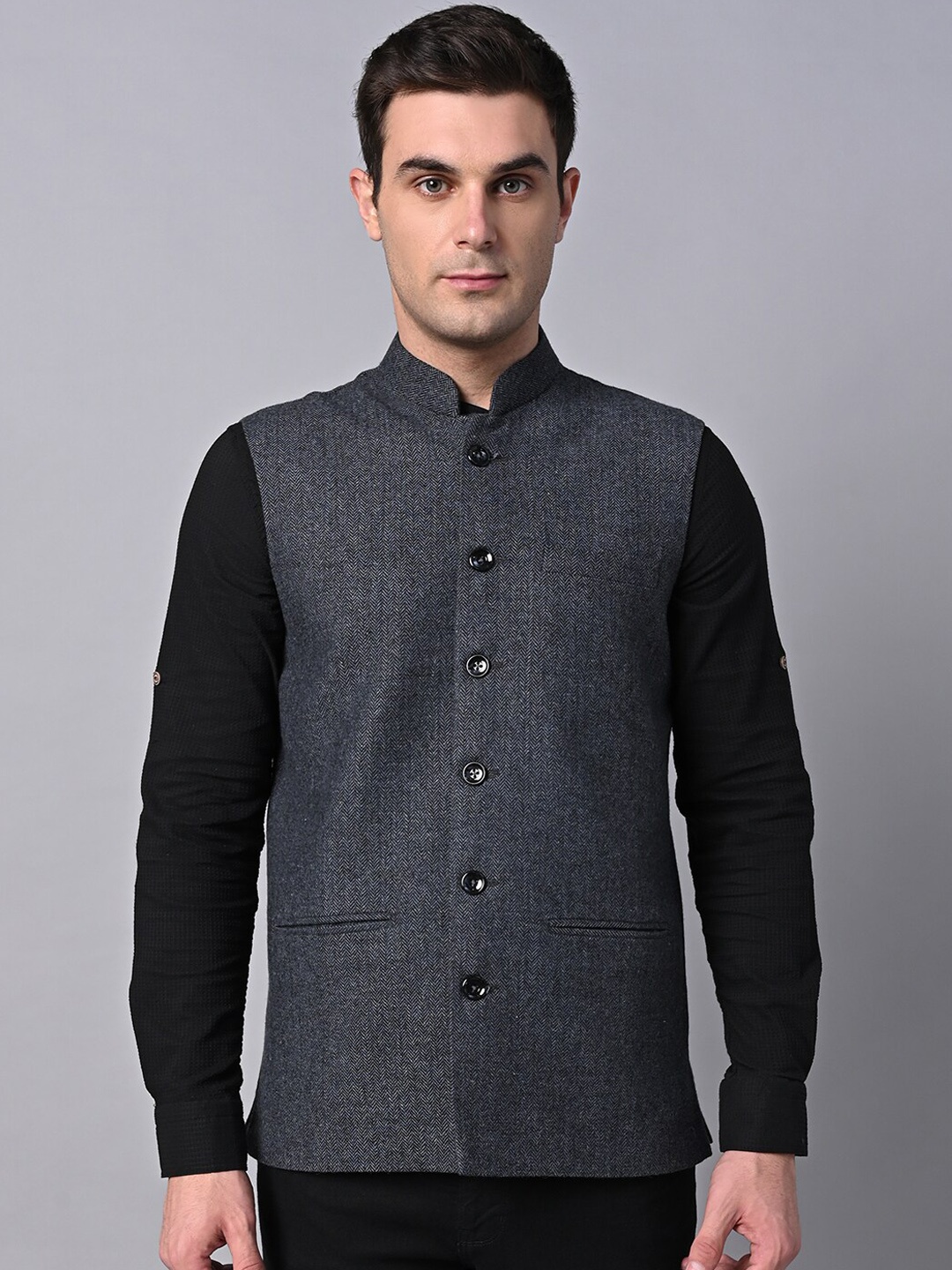 

Vastraa Fusion Pure Wool Nehru Jacket, Grey