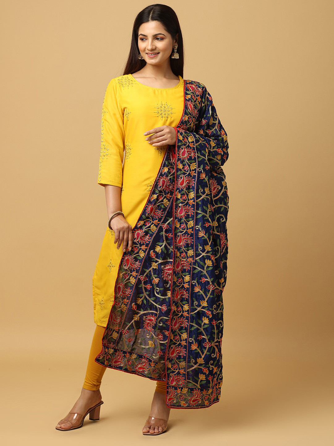

VASTRANAND Ethnic Motifs Embroidered Dupatta With Thread Work, Navy blue