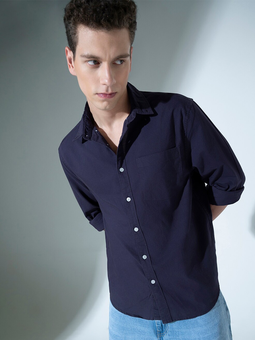 

Hubberholme Opaque Pure Cotton Casual Shirt, Navy blue