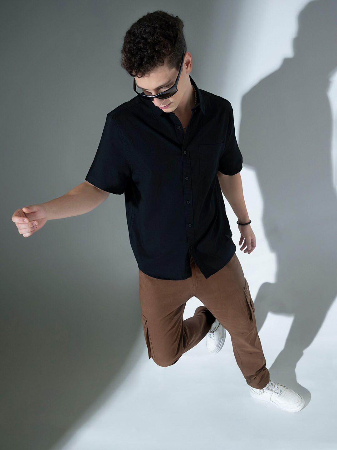 

Hubberholme Button-Down Collar Pure Cotton Oversized Casual Shirt, Black
