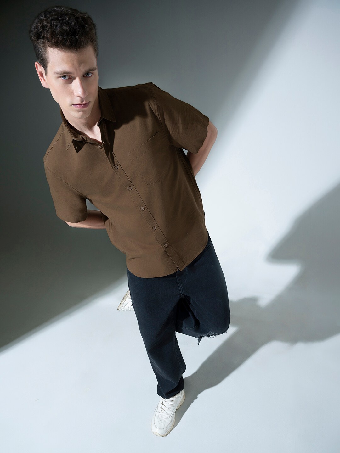 

Hubberholme Button-Down Collar Pure Cotton Oversized Casual Shirt, Brown