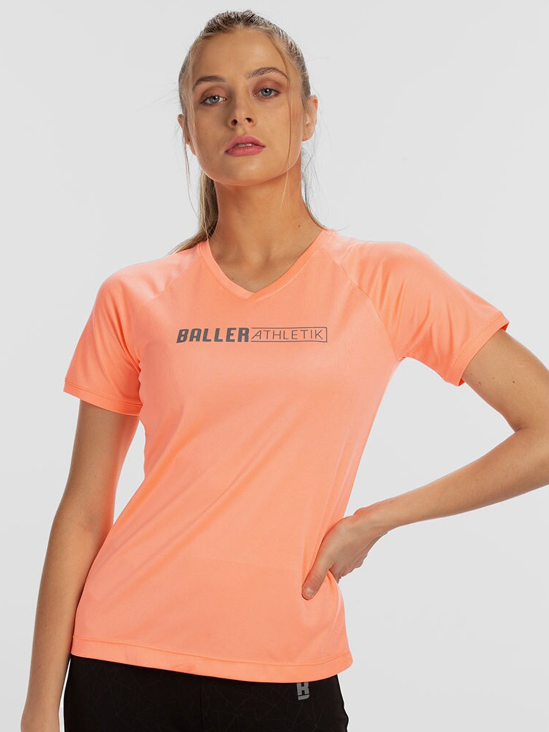 

Baller Athletik Typography V-Neck T-shirt, Coral