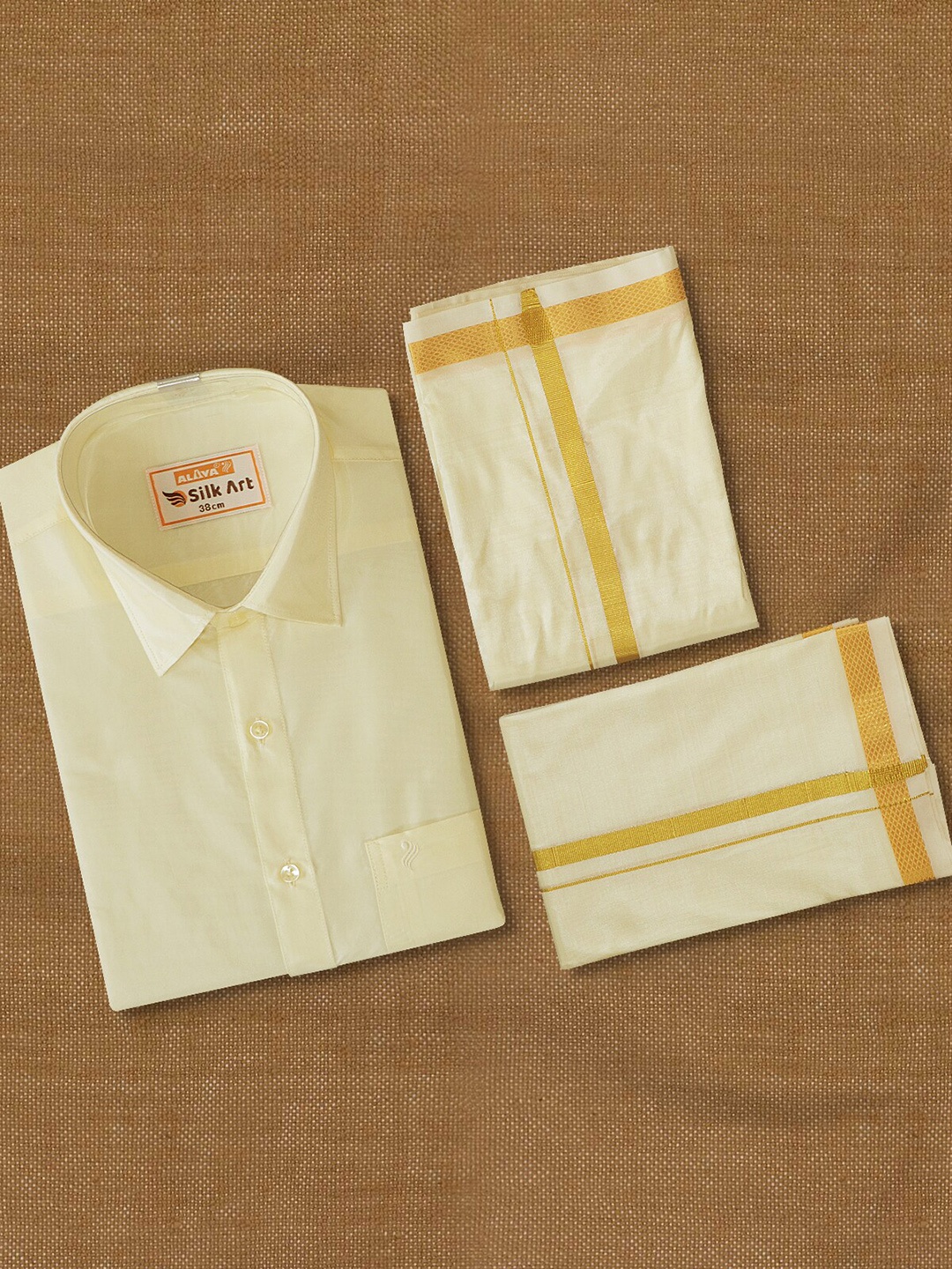 

ALAYA Shirt & Veshti With Shawl, Cream