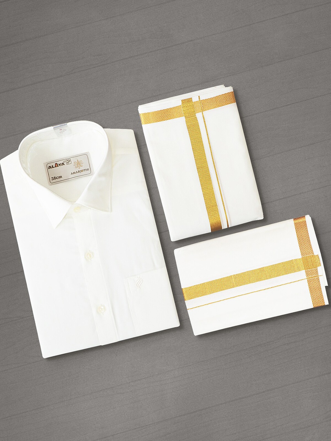 

ALAYA Shirt & Veshti With Shawl, White