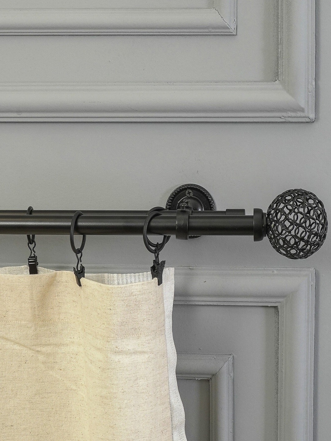 

The Decor Mart Black Extendable Curtain Rods With Brackets and Wooden Finial
