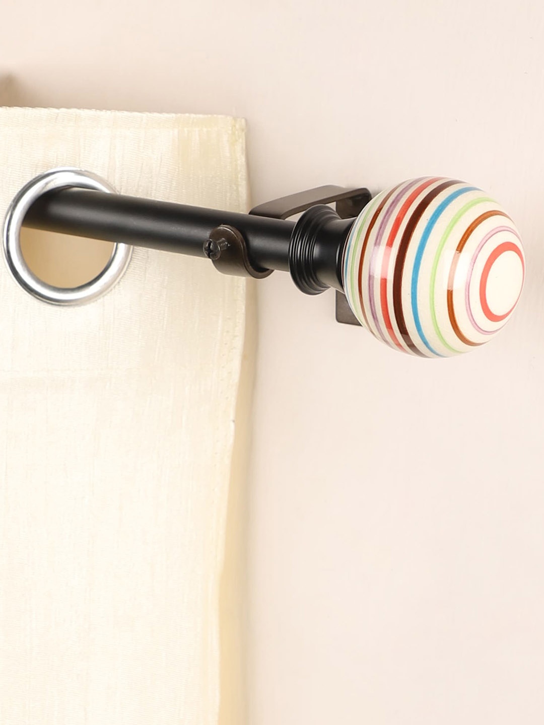 

The Decor Mart Black Extendable Curtain Rods With Brackets and Wooden Finial
