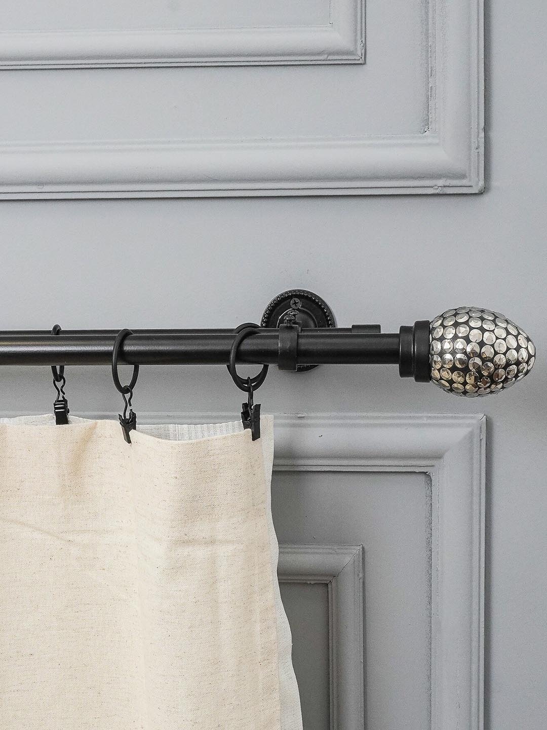

The Decor Mart Black Extendable Curtain Rods With Brackets and Wooden Finial