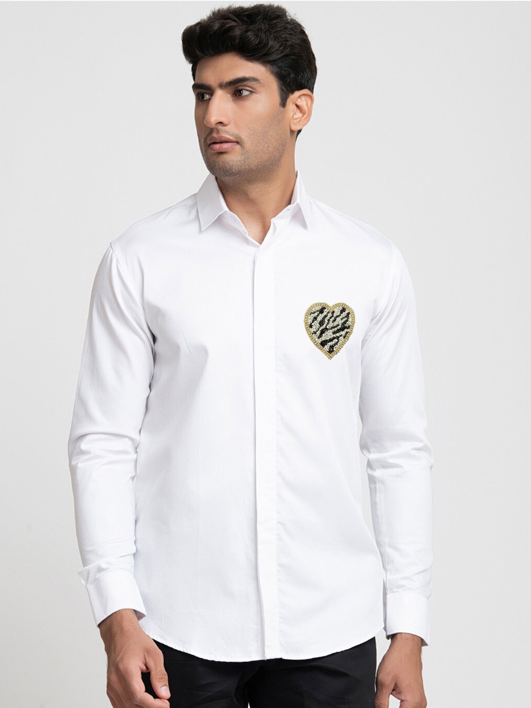 

HILO DESIGN Comfort Embellished Cotton Casual Shirt, White