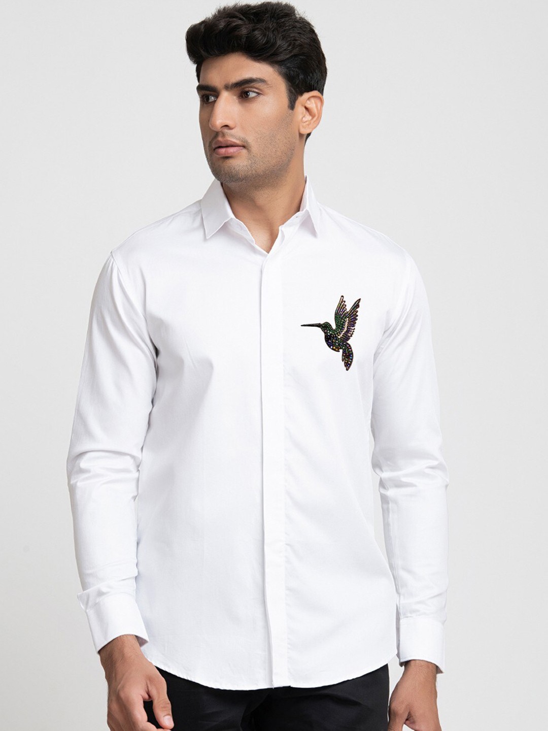

HILO DESIGN Comfort Embellished Cotton Casual Shirt, White