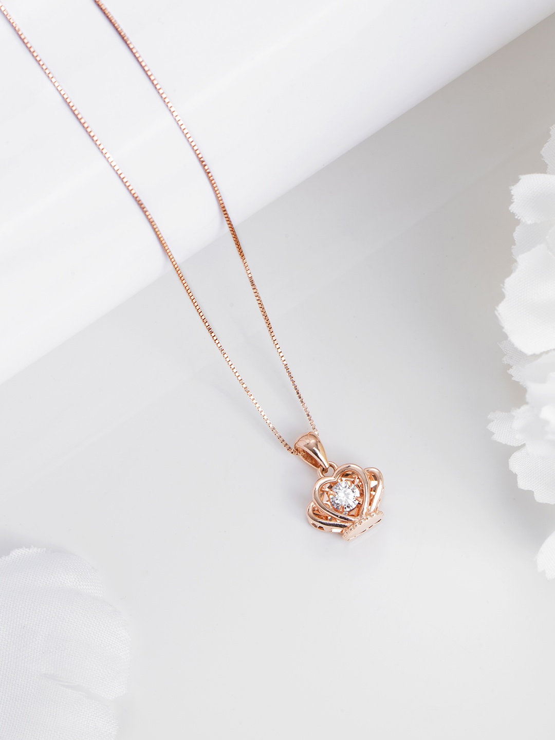 

Zavya 925 Pure Sterling Silver Rose Gold-Plated CZ-Studded Necklace