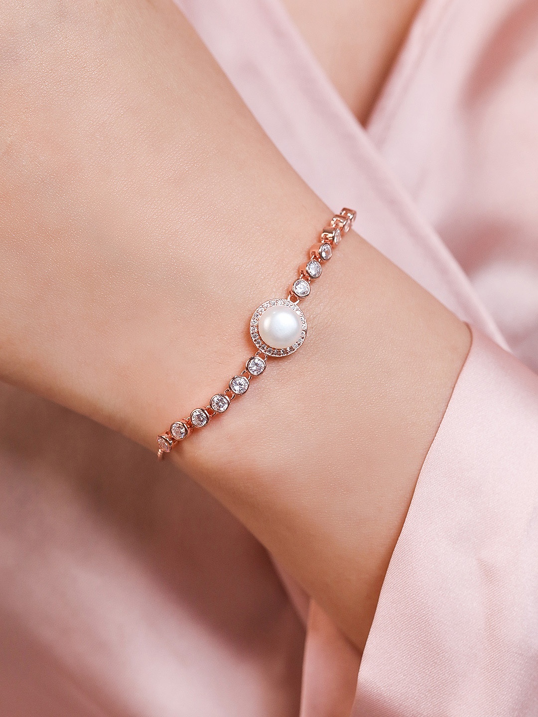 

Zavya Women 925 Pure Sterling Silver Pearls-Studded Rose Gold-Plated Charm Bracelet