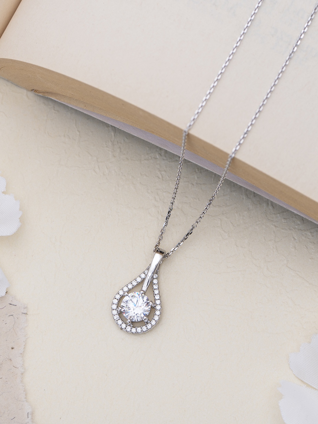 

Zavya 925 Pure Sterling Silver Rhodium-Plated CZ-Studded Necklace
