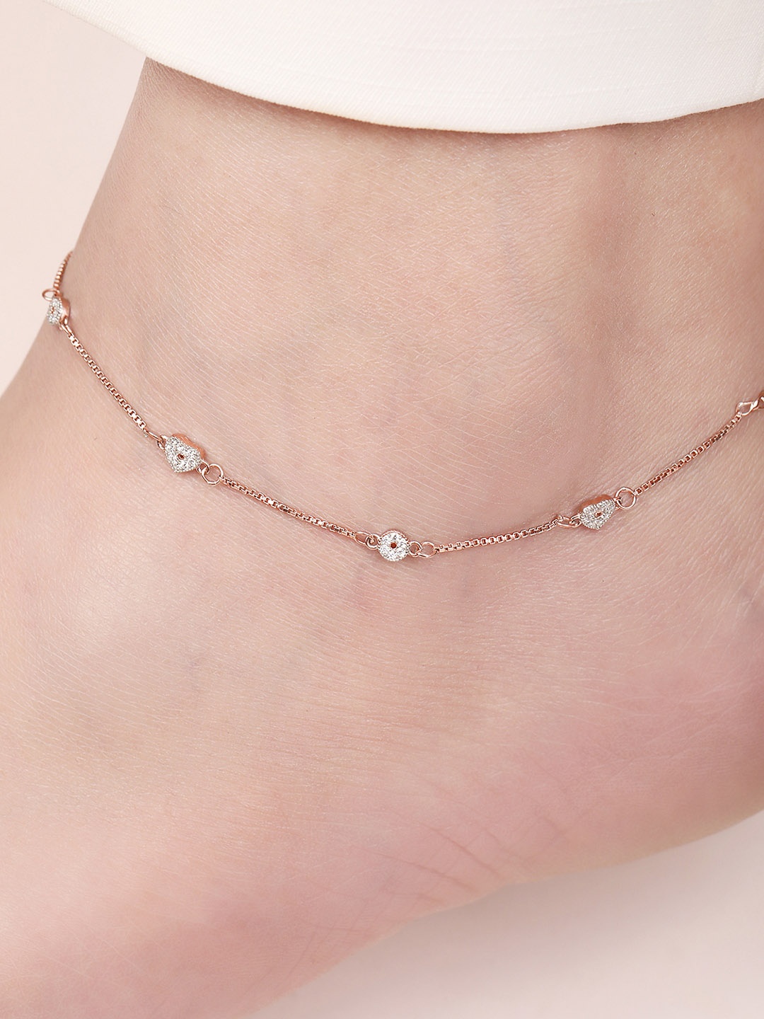 

Zavya 925 Pure Sterling Silver Rose Gold-Plated Artificial Stones-Studded Anklet