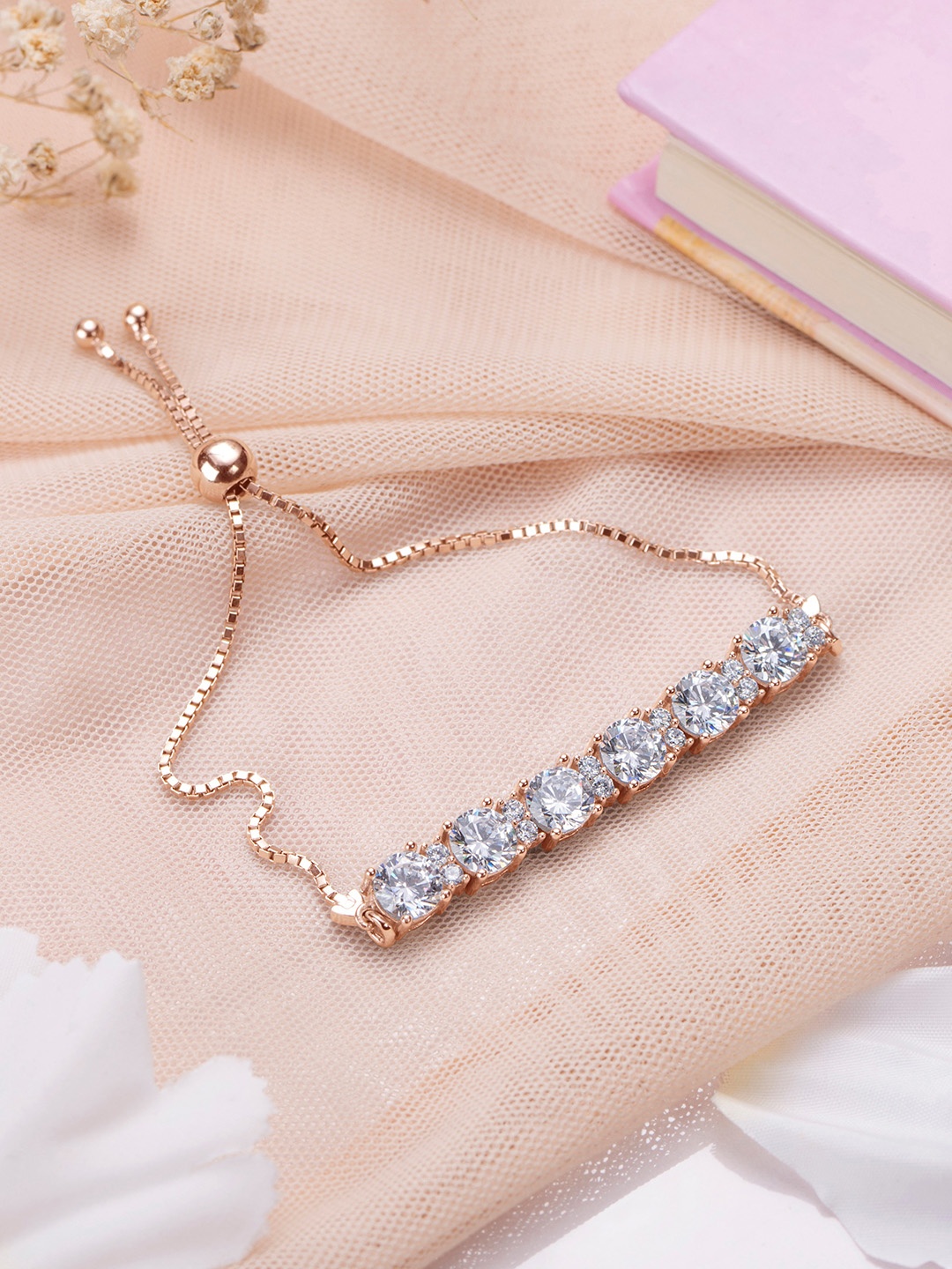 

Zavya Women 925 Pure Sterling Silver CZ-Studded Rose Gold-Plated Charm Bracelet