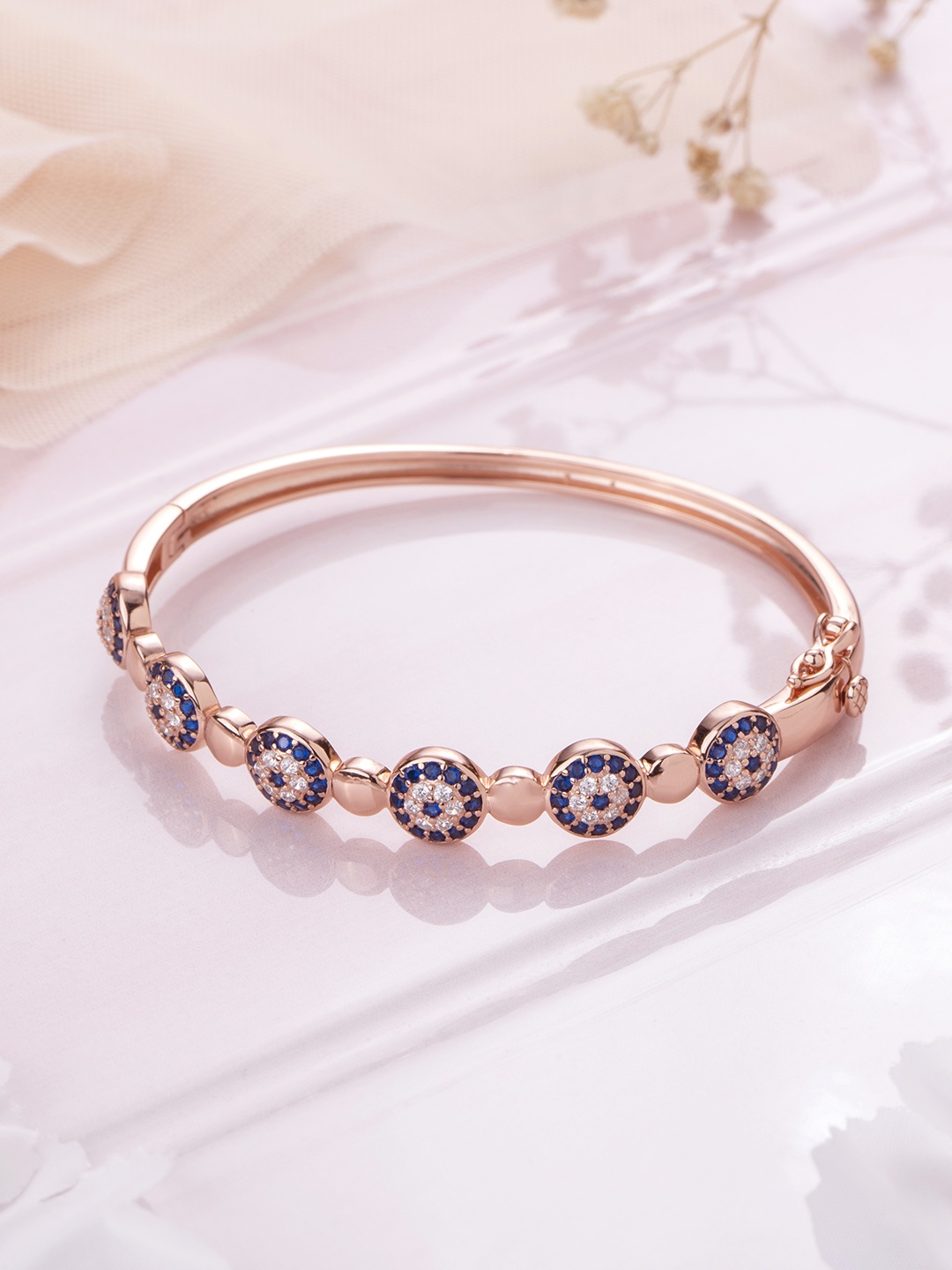 

Zavya Women 925 Pure Sterling Silver CZ-Studded Rose Gold-Plated Cuff Bracelet