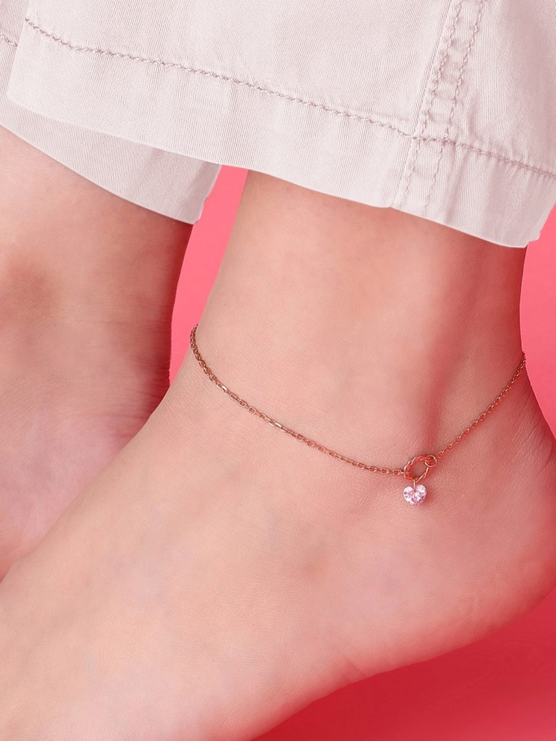 

Zavya 925 Pure Sterling Silver Rose Gold-Plated Artificial Stones-Studded Anklet