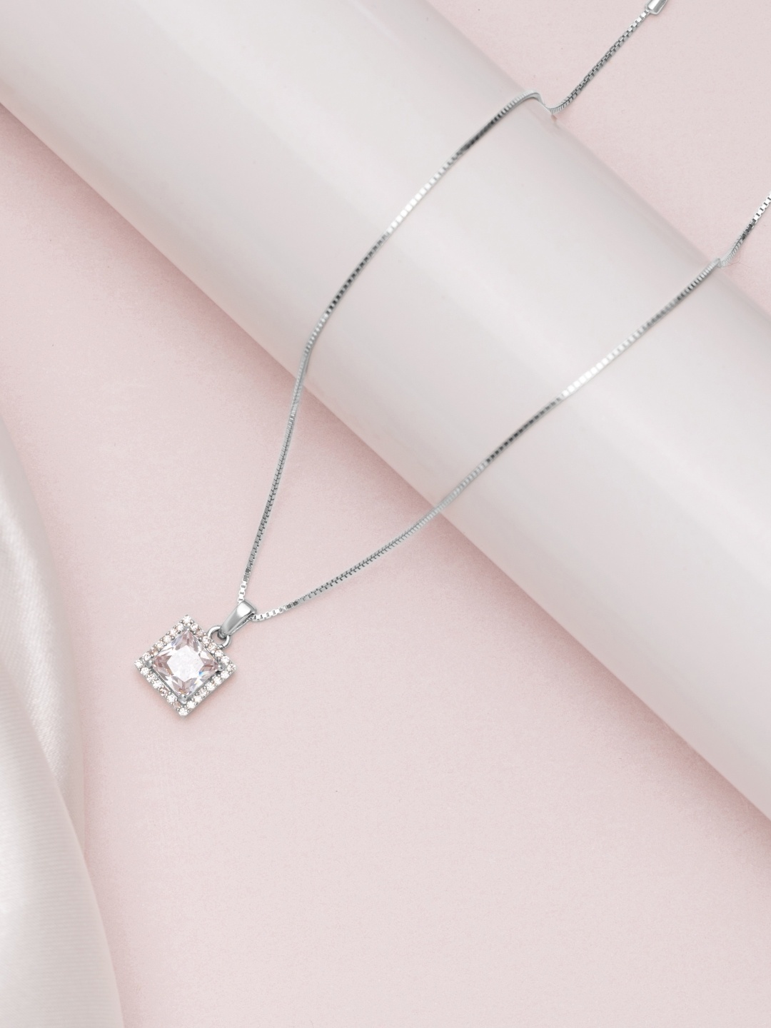 

Zavya 925 Pure Sterling Silver Rhodium-Plated CZ-studded Pendant with Chain