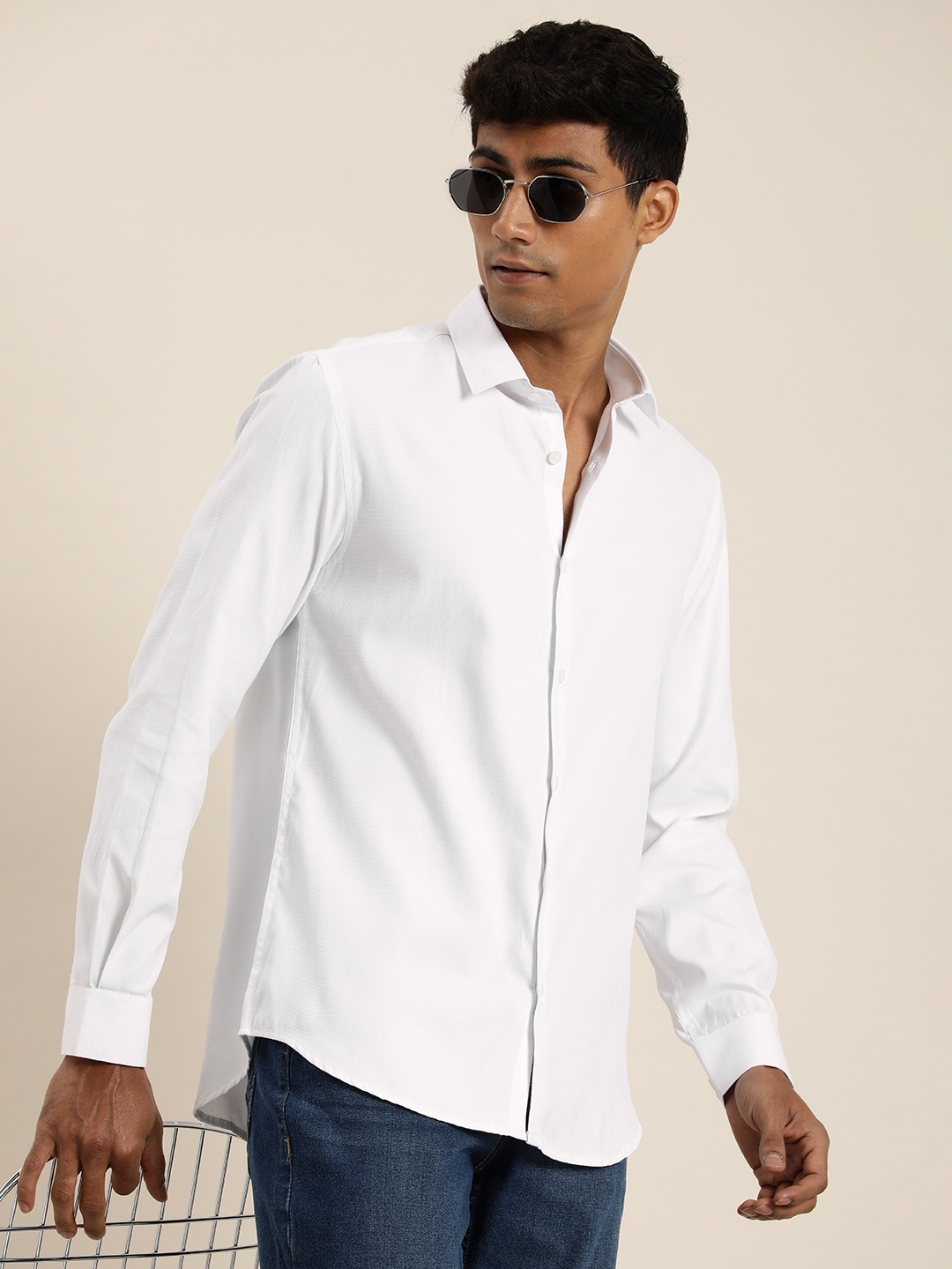 

encore by INVICTUS Men Classic Slim Fit Opaque Casual Shirt, White
