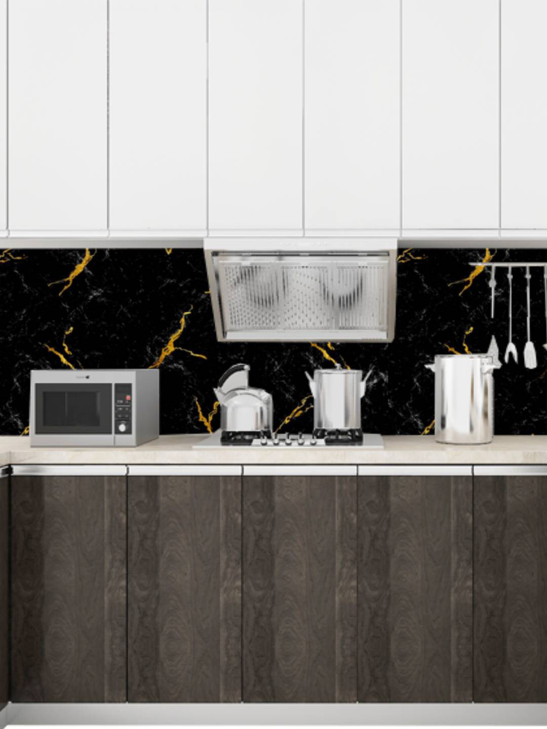 

Jaamso Royals Black Marble Design Self-Adhesive Oil-Proof Kitchen Wall Sticker