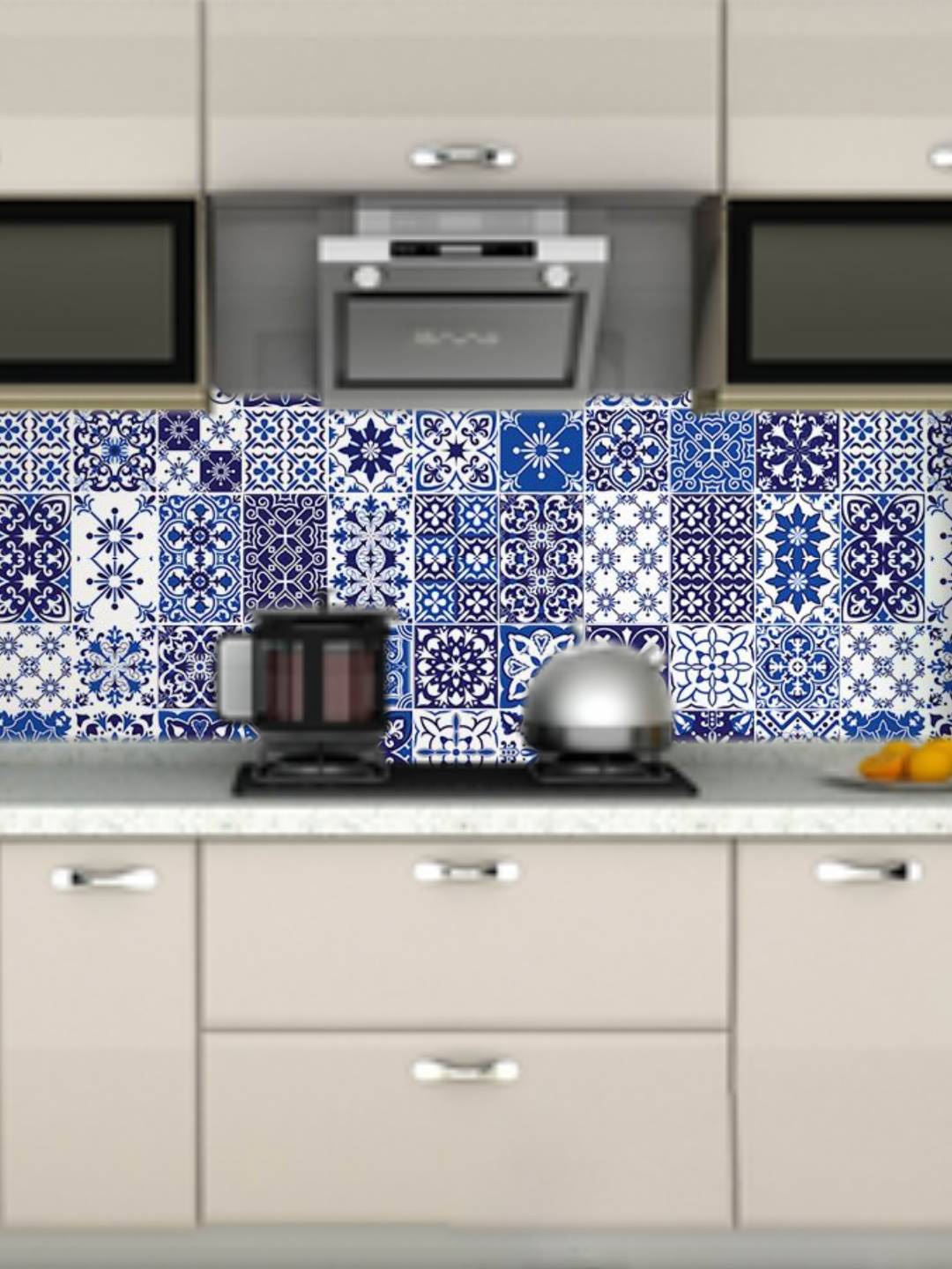

Jaamso Royals Printed Self-Adhesive Water Proof Kitchen Wall Sticker, Blue