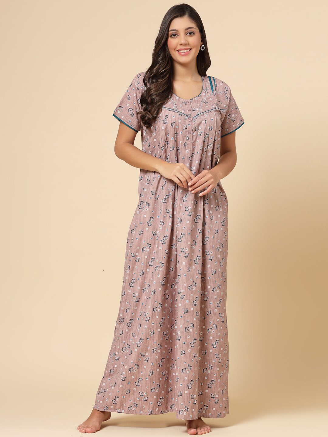 

Sweet Dreams Floral Printed Maxi Nightdress, Tan