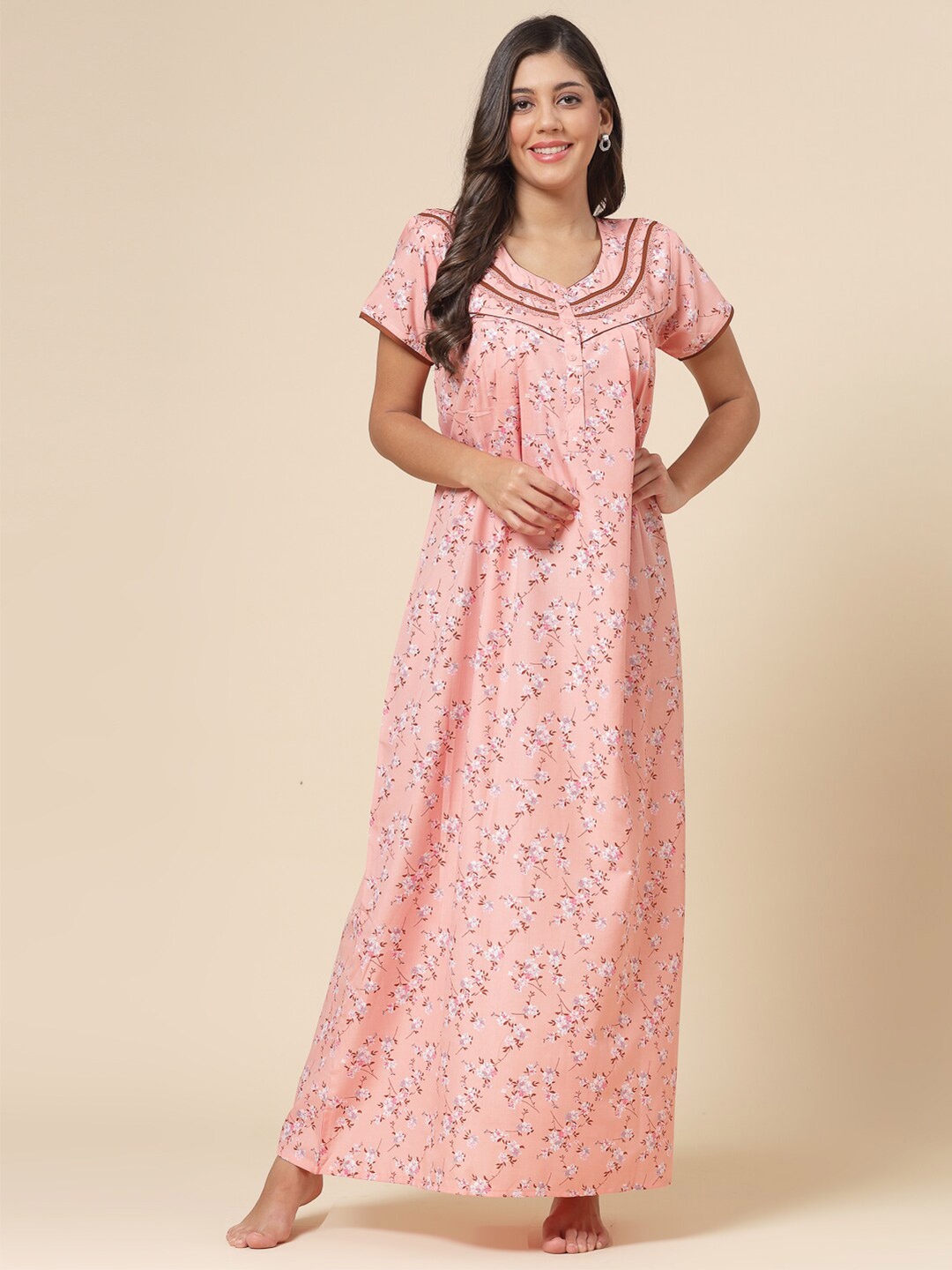 

Sweet Dreams Floral Printed Maxi Nightdress, Peach