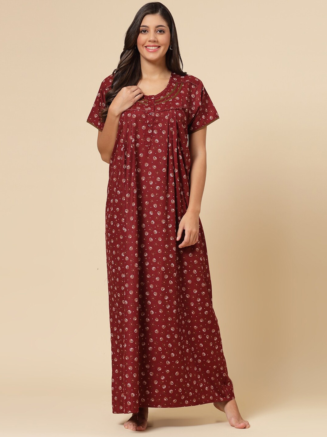 

Sweet Dreams Conversational Printed Maxi Nightdress, Maroon