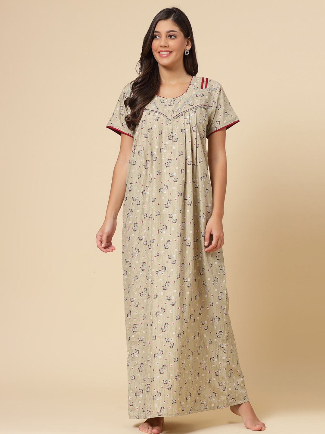 

Sweet Dreams Floral Printed Maxi Nightdress, Beige