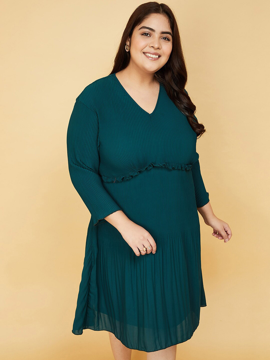 

max Plus Size V-Neck A-Line Dress, Green