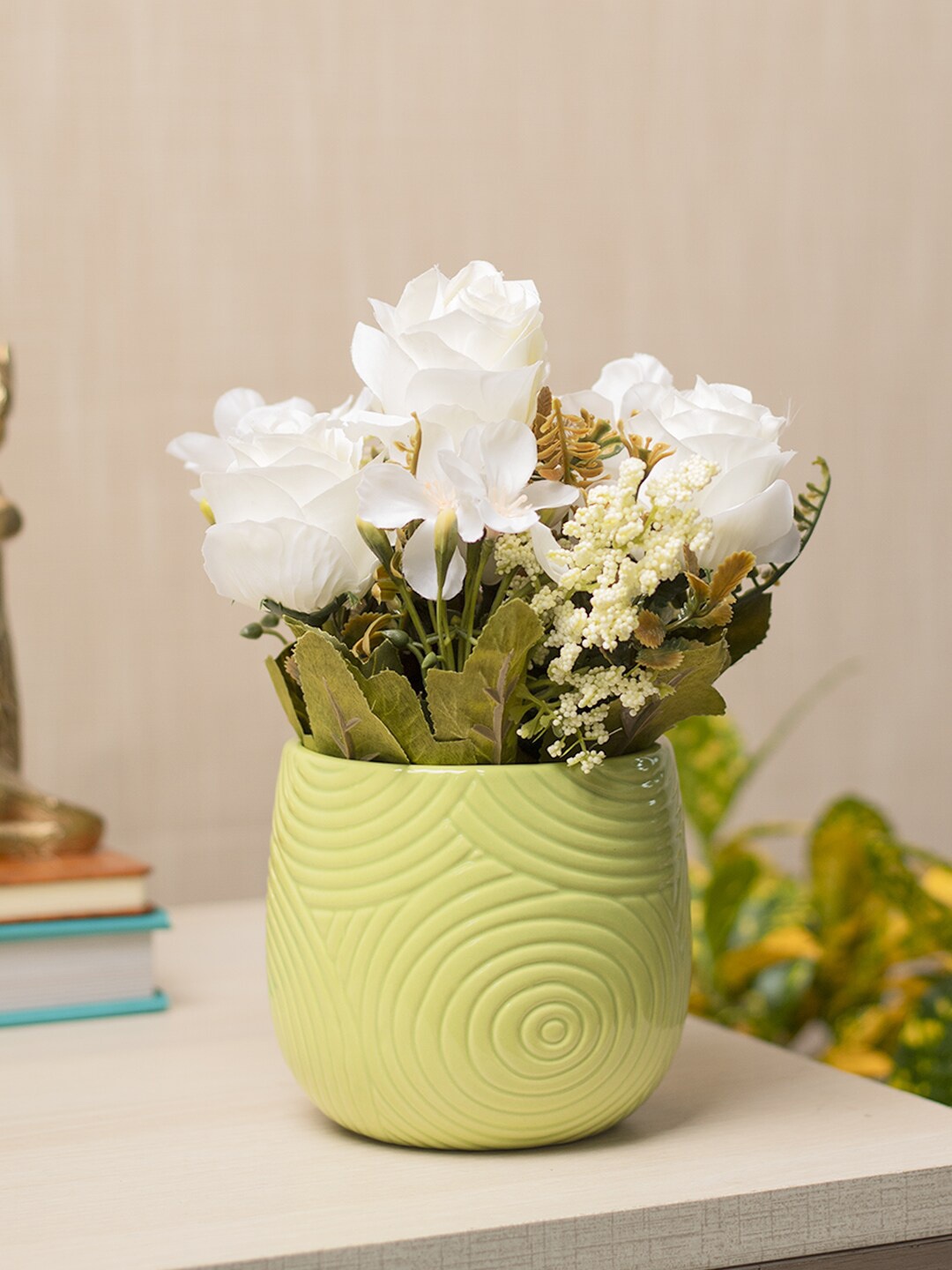 

MARKET99 White & Green Artificial Flowers With Pot