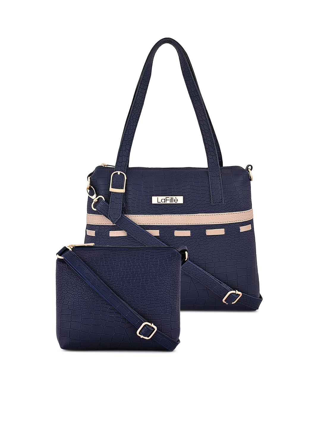 

LaFille Set Of 2 Textured Structured Shoulder Bag, Navy blue