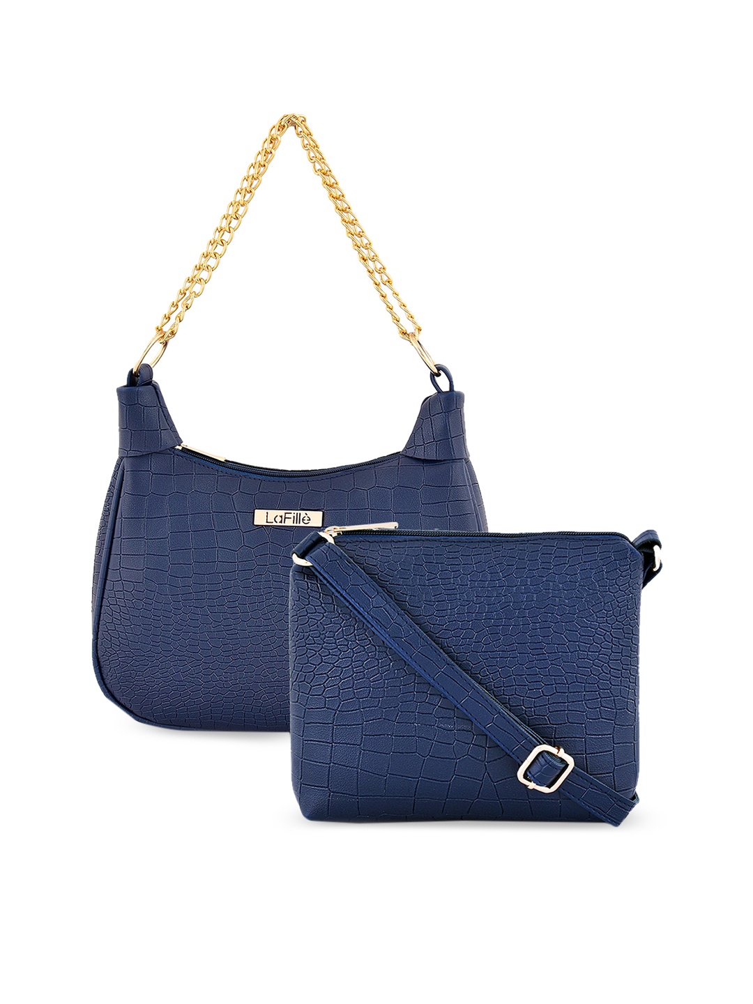 

LaFille Set Of 2 Textured Structured Handheld Bag, Navy blue