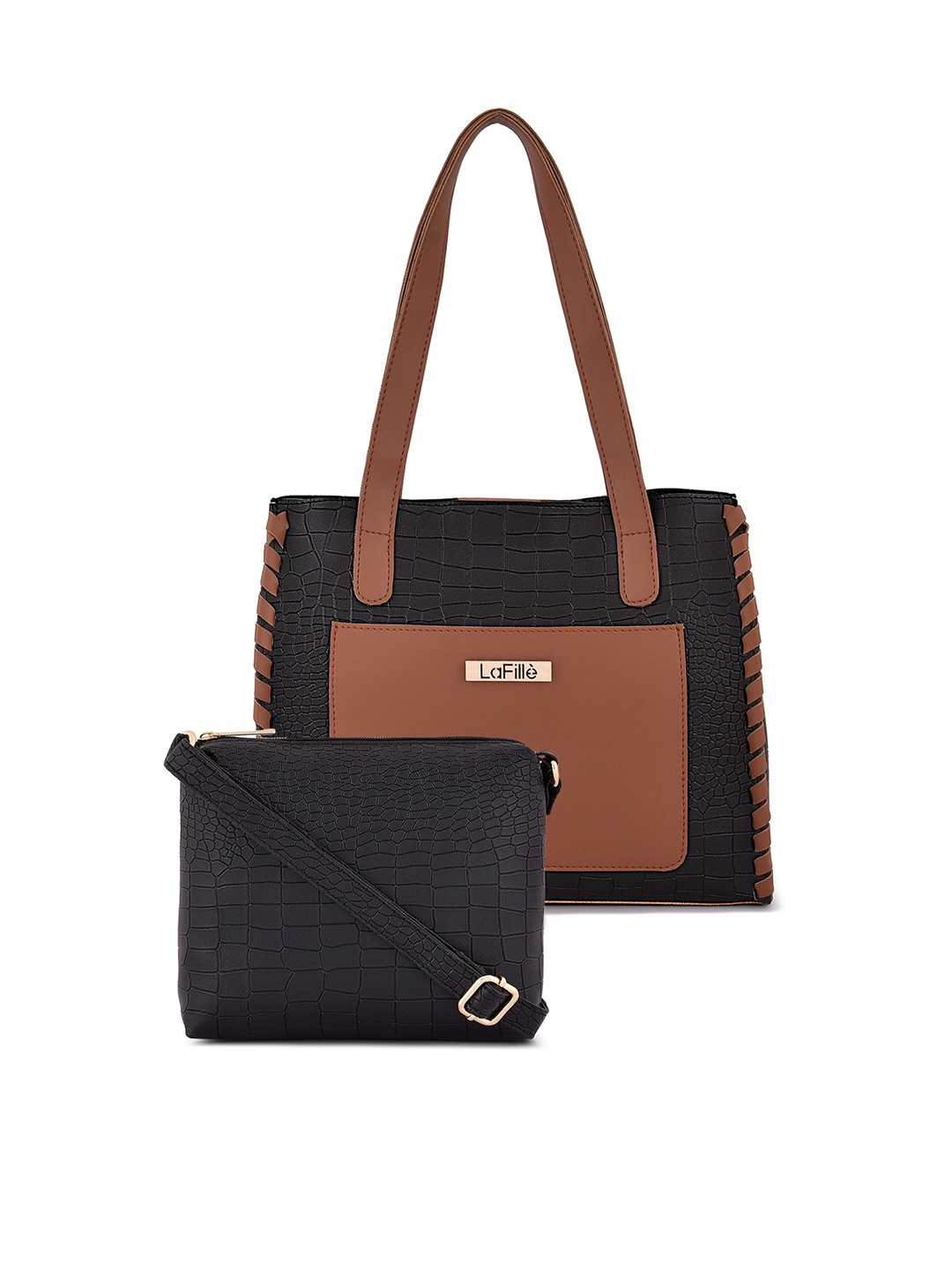 

LaFille Set Of 2 Textured Structured Shoulder Bag, Black