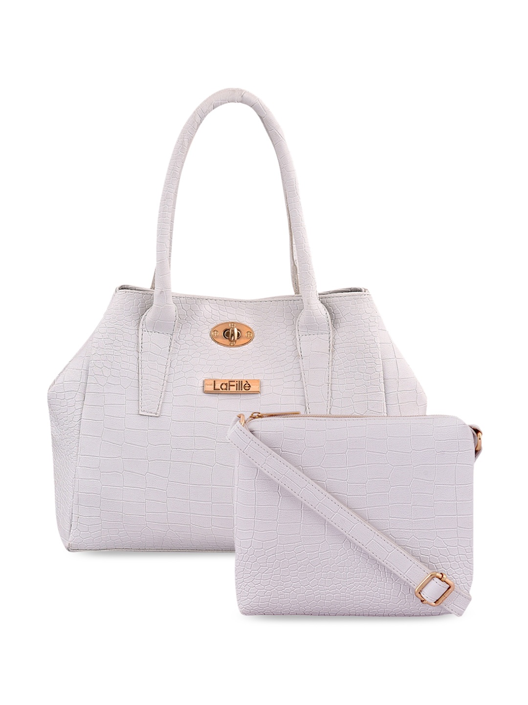 

LaFille Set Of 2 Textured Structured Handheld Bag, White