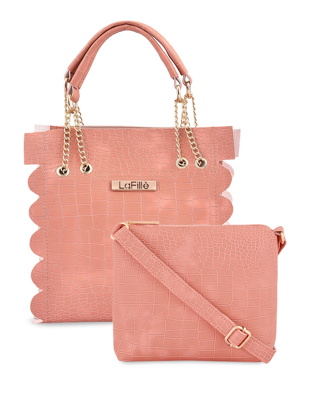 

LaFille Set Of 2 Textured Structured Handheld Bag, Peach