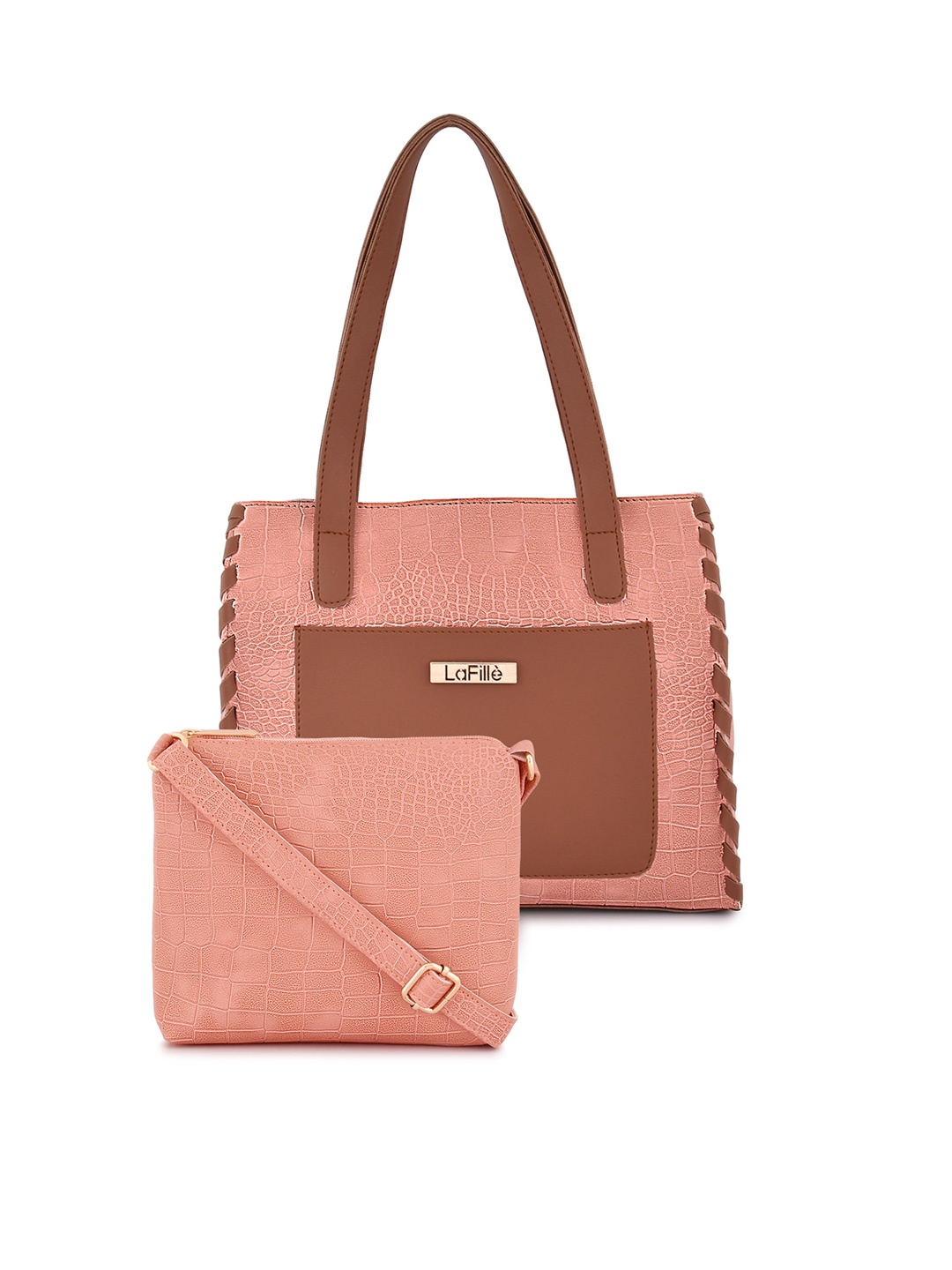 

LaFille Set Of 2 Textured Structured Shoulder Bag, Peach