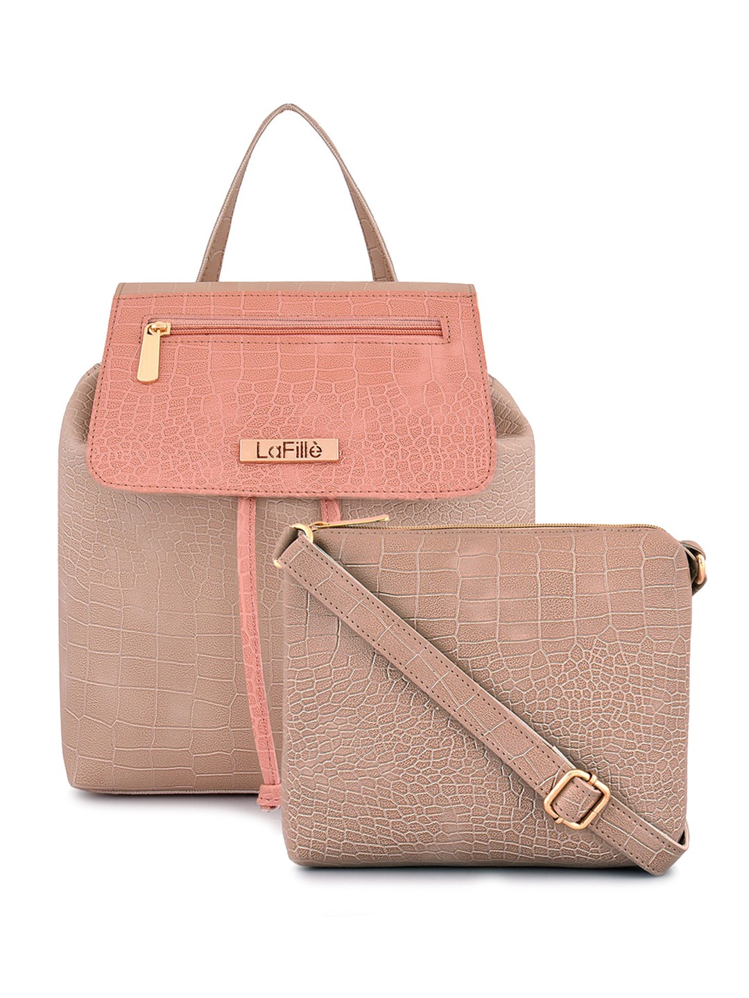 

LaFille Women Set Of 2 Textured Backpack, Beige