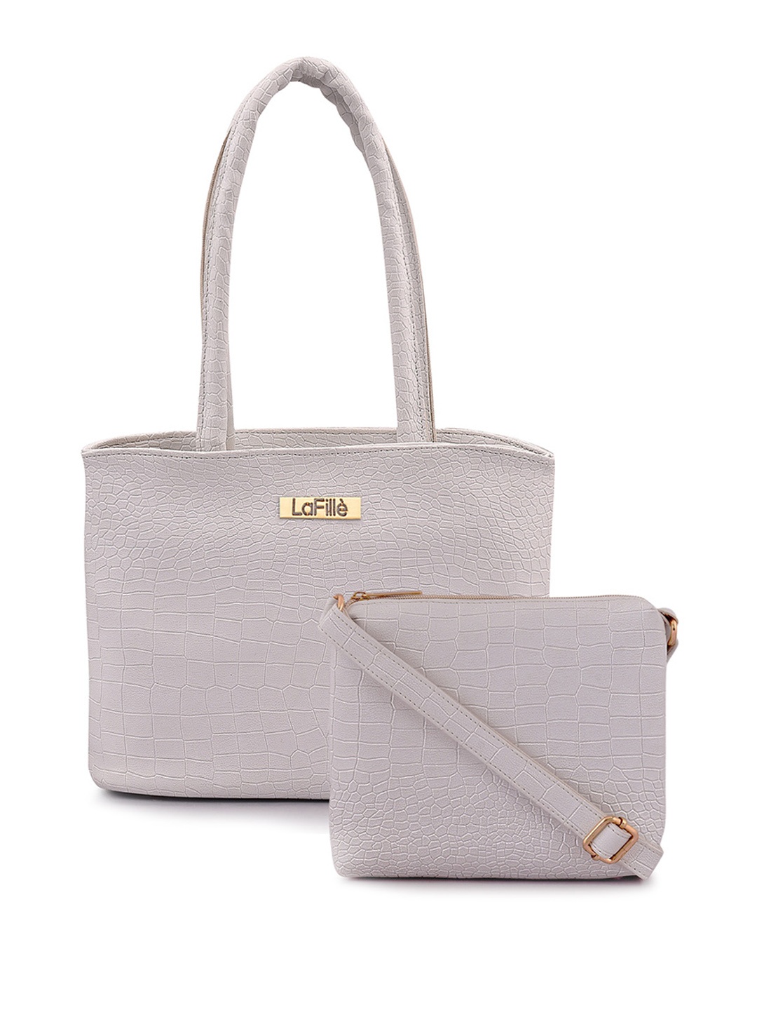 

LaFille Set Of 2 Textured Structured Shoulder Bag And Sling Bag, Grey