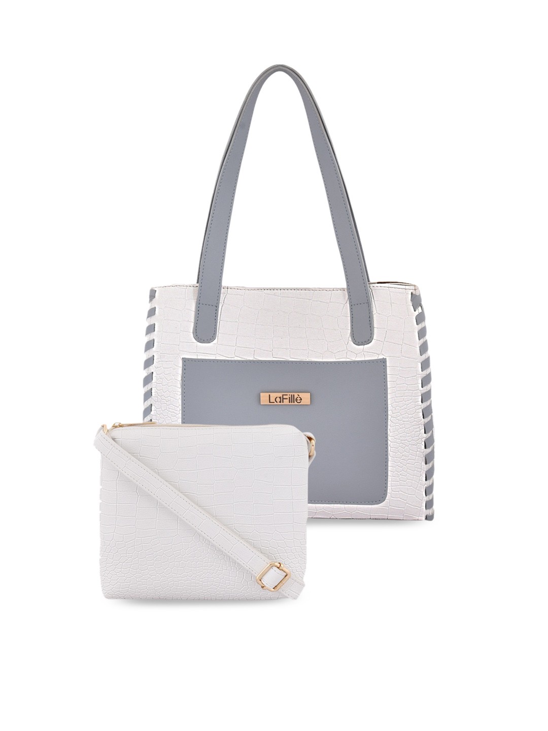 

LaFille Set Of 2 Textured Structured Handheld Bag And Sling Bag, White