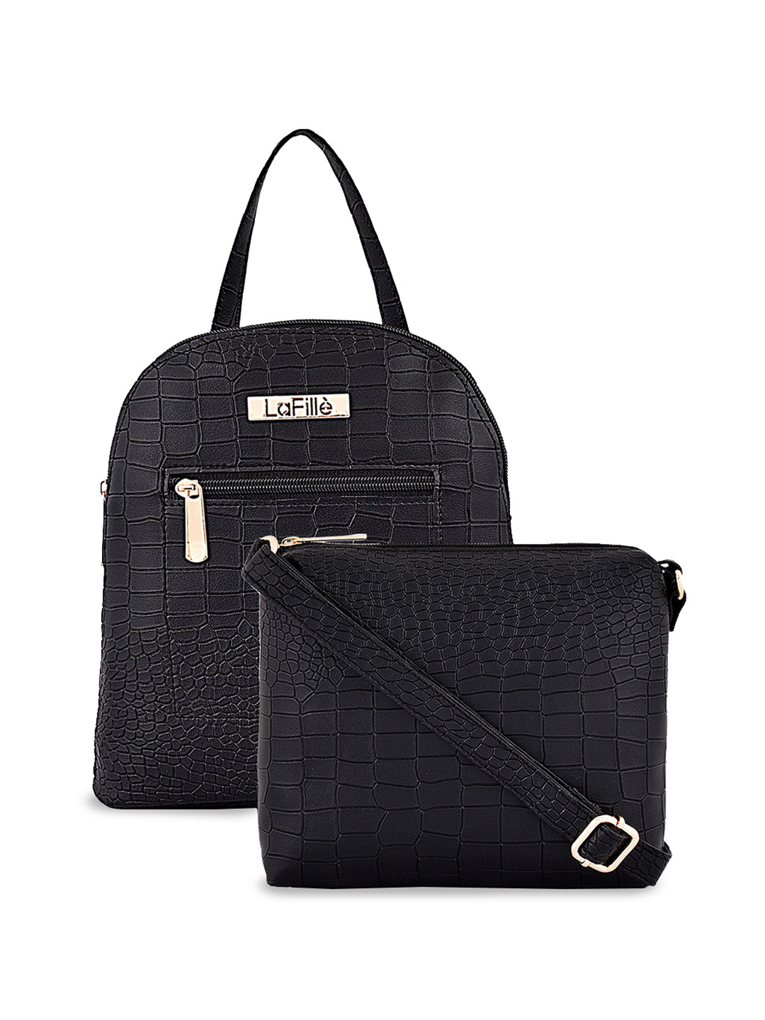 

LaFille Structured Handheld Bag With Cut Work, Black