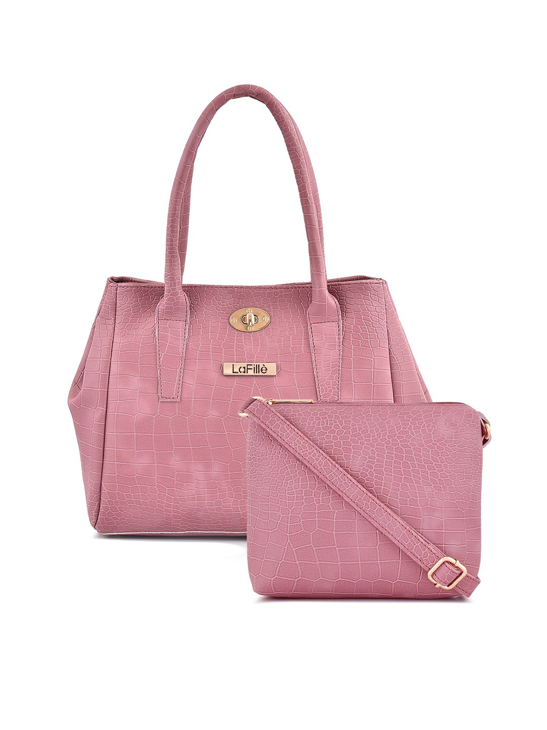 

LaFille Set of 2 PU Structured Handheld Bag with Cut Work, Purple