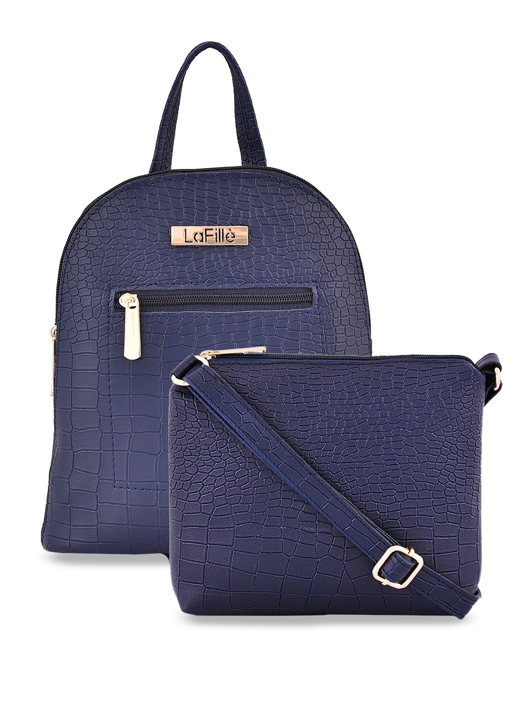 

LaFille Blue PU Structured Handheld Bag with Cut Work