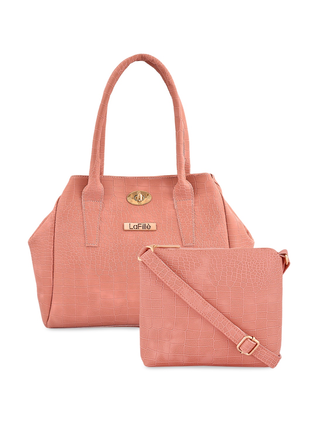 

LaFille Set Of 2 Textured Structured Handheld Bag, Peach