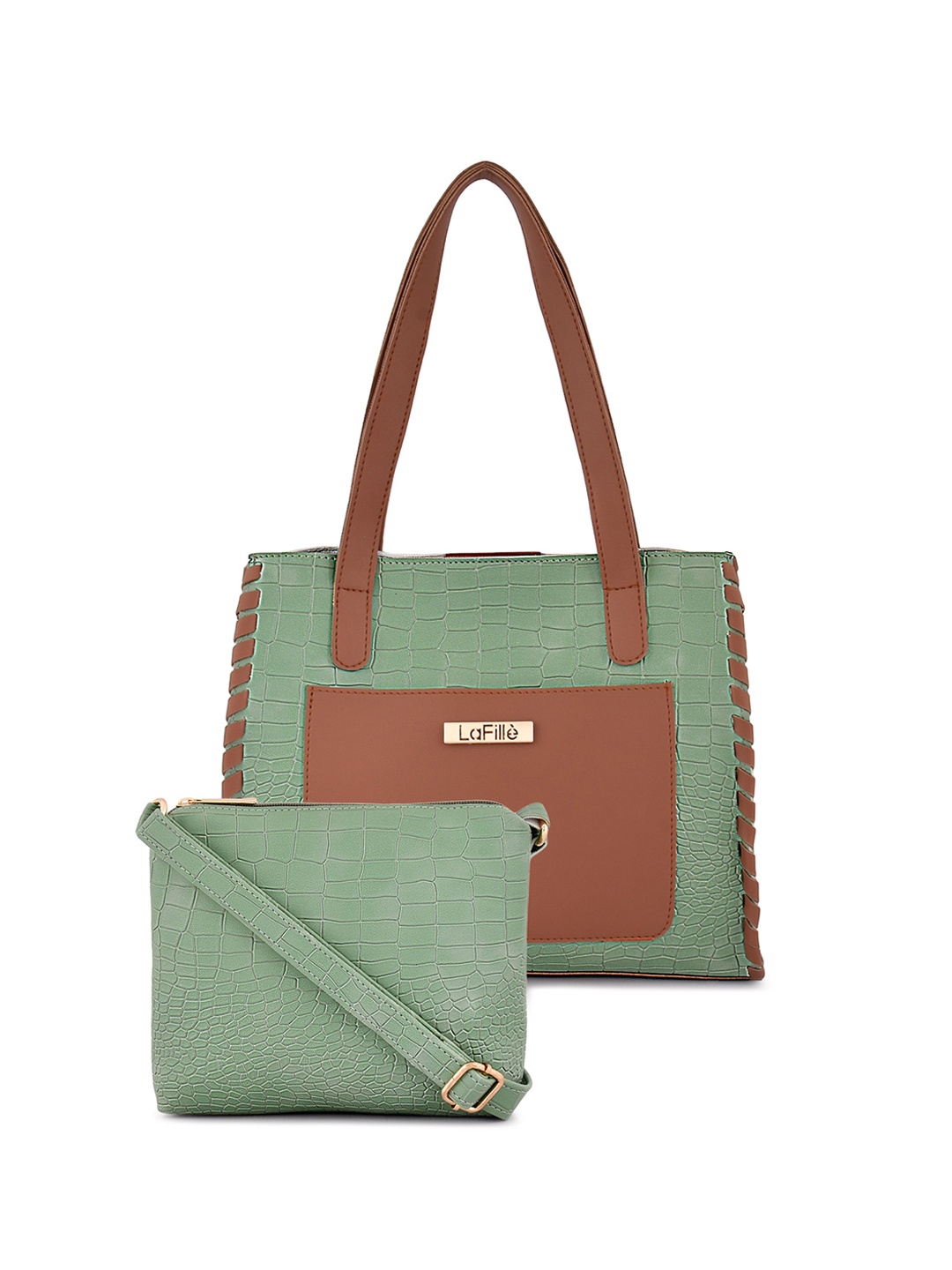

LaFille Set Of 2 Textured Structured Handheld Bag, Green