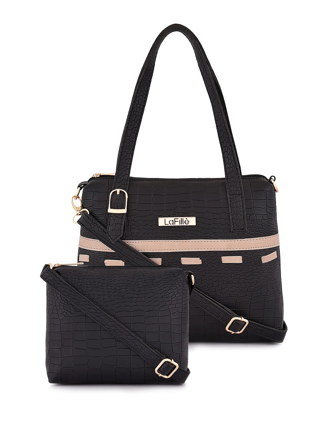 

LaFille Set Of 2 Textured Structured Shoulder Bag, Black