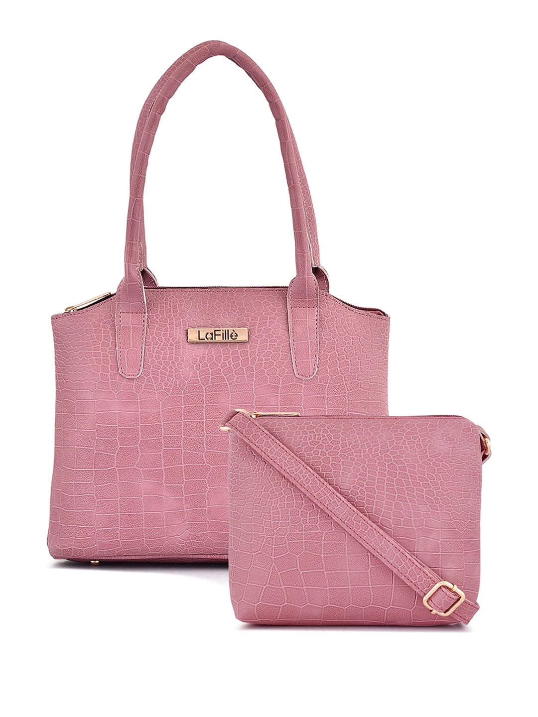 

LaFille Set Of 2 Textured Structured Handheld Bag, Purple