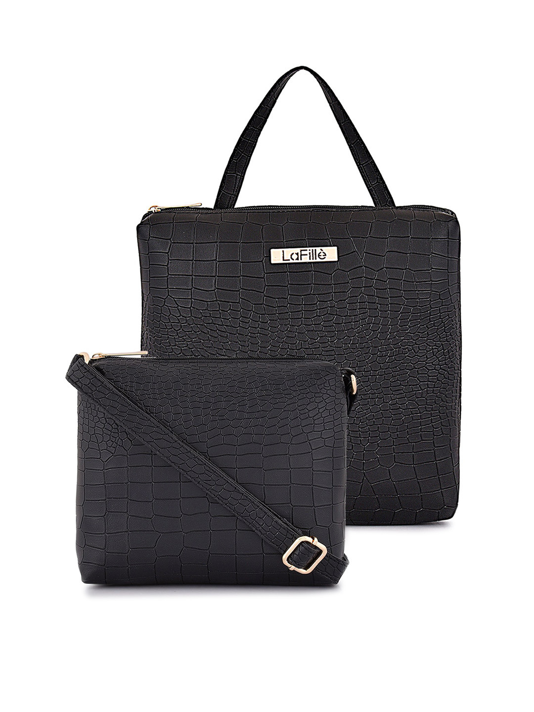 

LaFille Set of 2 Textured PU Structured Handbags, Black