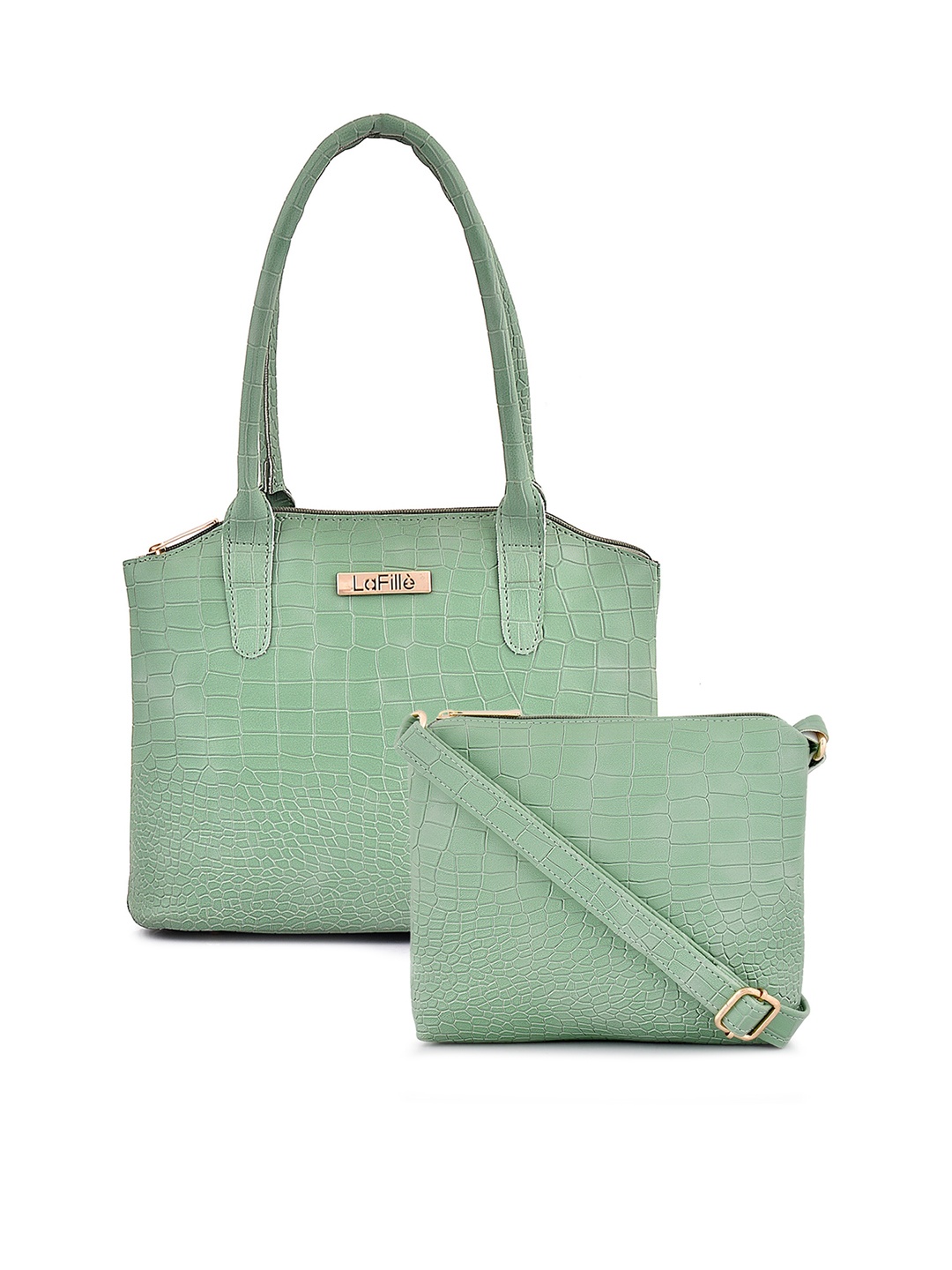 

LaFille Set of 2 Textured PU Structured Handbags, Green