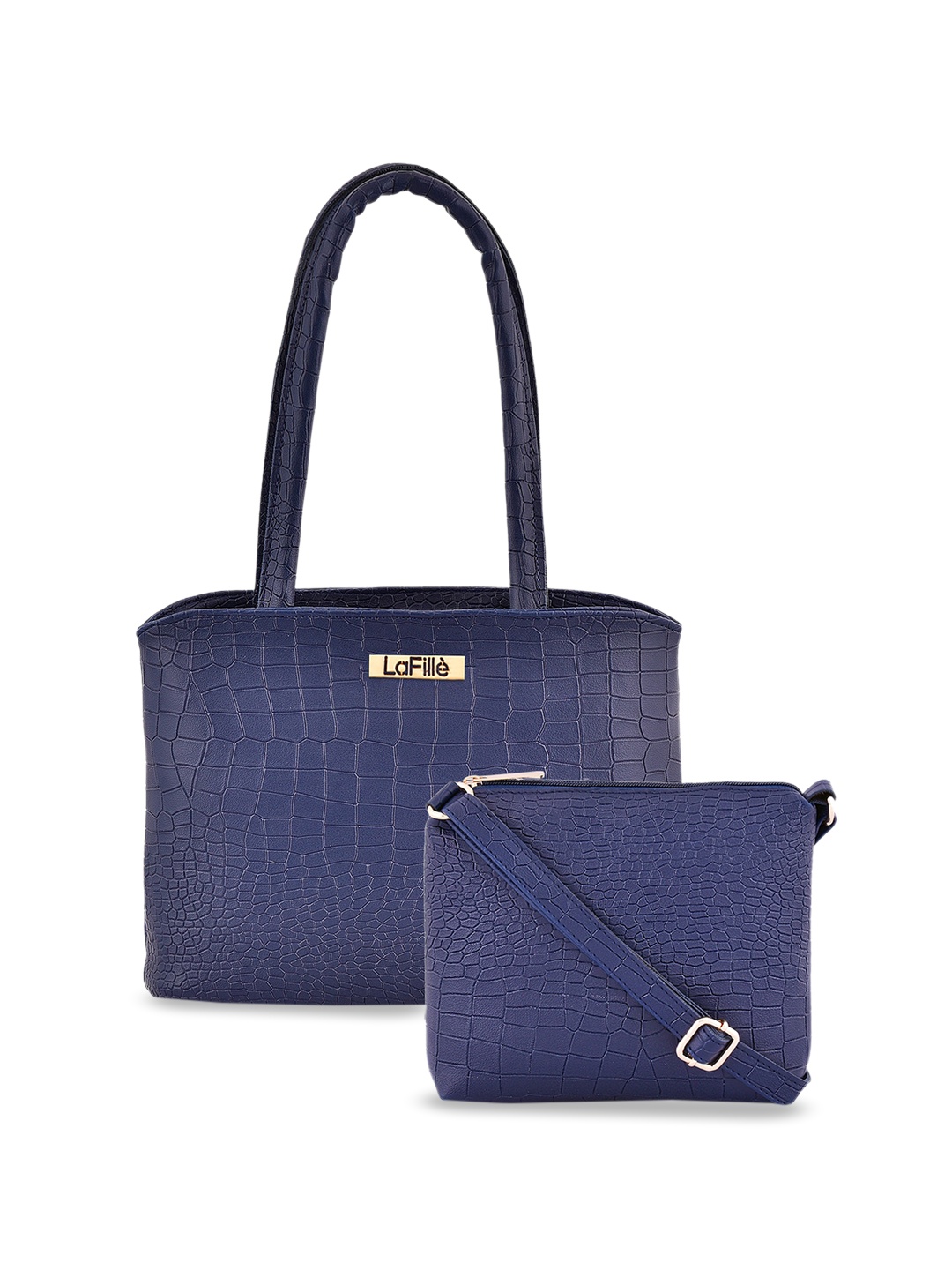 

LaFille Set of 2 Textured PU Structured Handbags, Blue